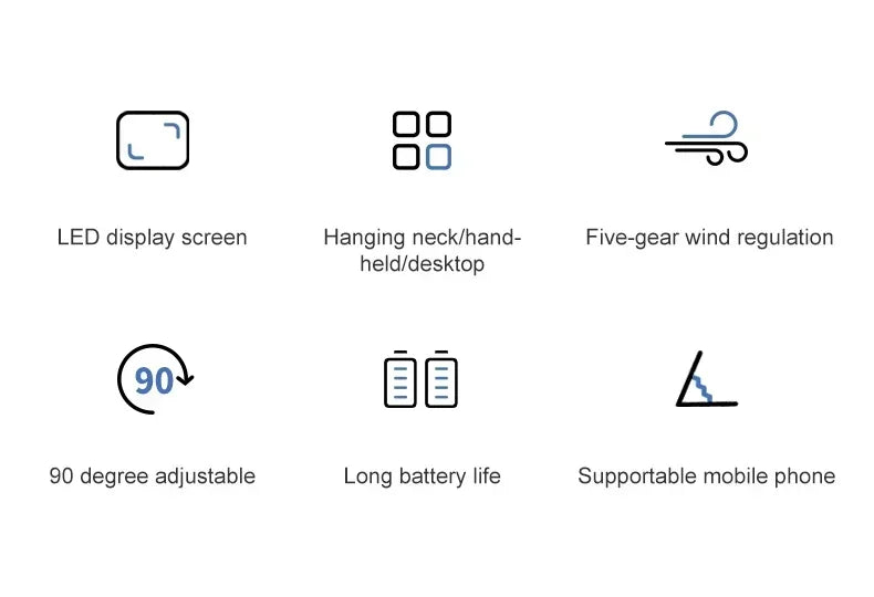 Portable USB rechargeable fan with phone stand and display screen