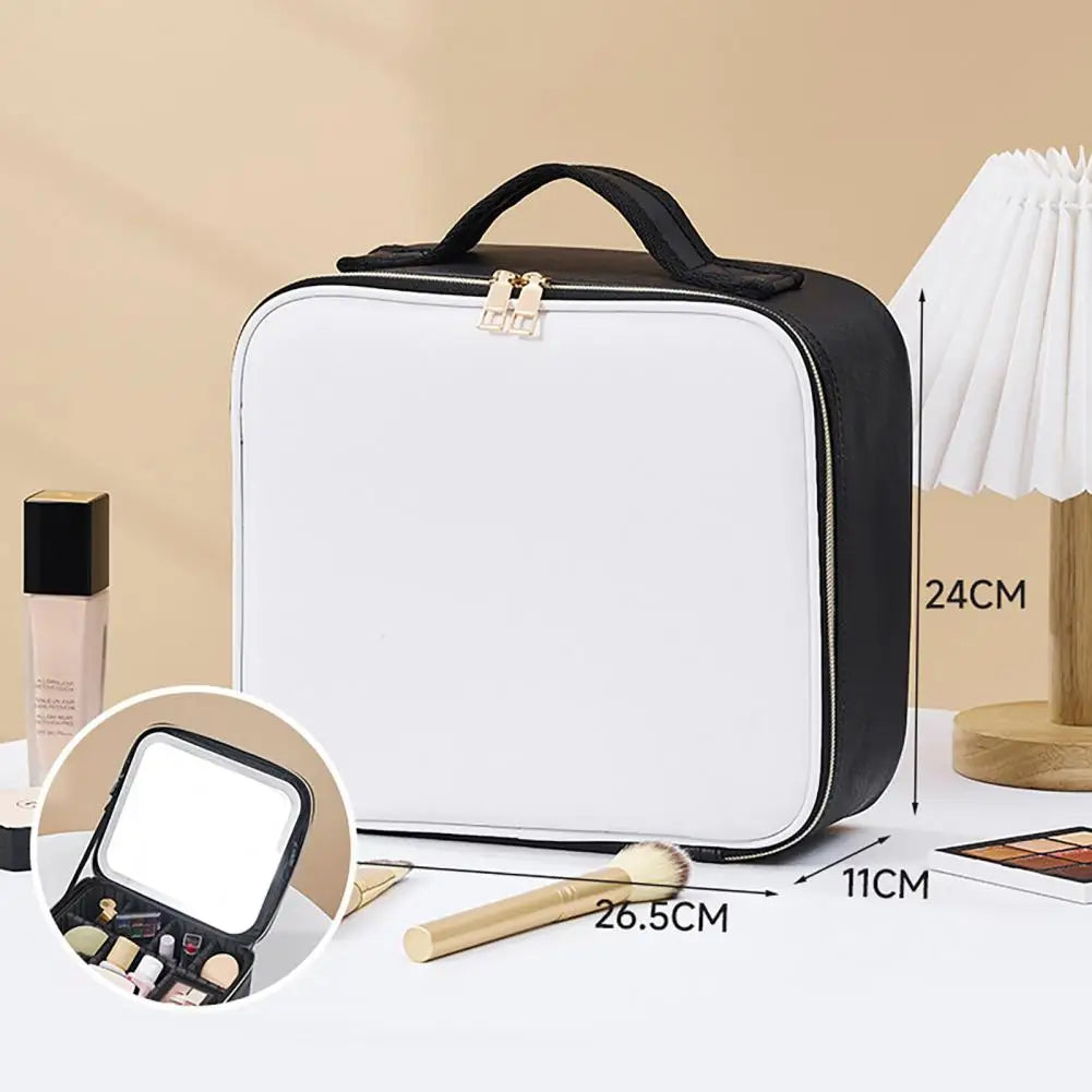 Cosmetic Bag Travel Makeup Organizer with Led Mirror Waterproof Storage Bag for Large Capacity Handle Design for Easy Carrying