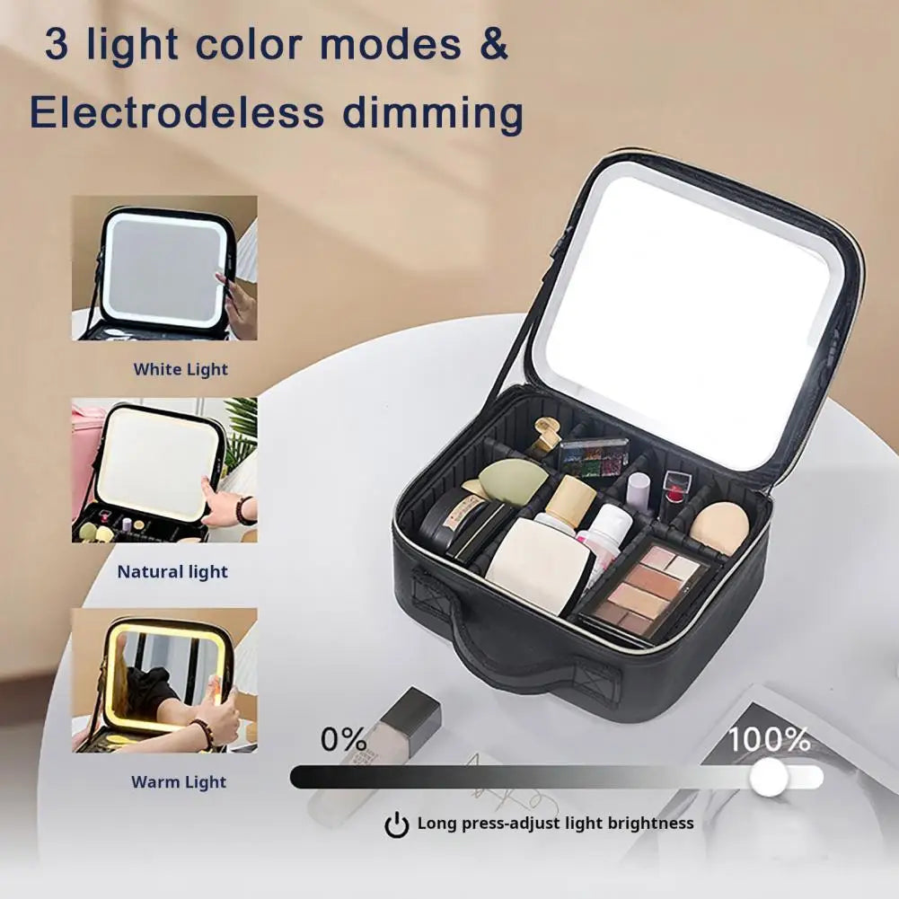 Cosmetic Bag Travel Makeup Organizer with Led Mirror Waterproof Storage Bag for Large Capacity Handle Design for Easy Carrying