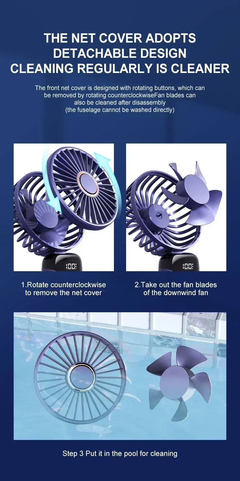 Portable USB rechargeable fan with phone stand and display screen